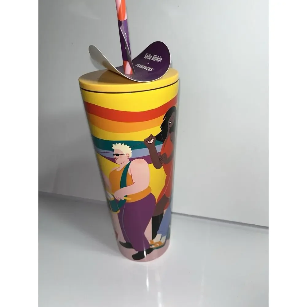 NEW Starbucks Sofie Birkin 24oz Yellow Pride Diversity Graphic Cold Cup Tumbler